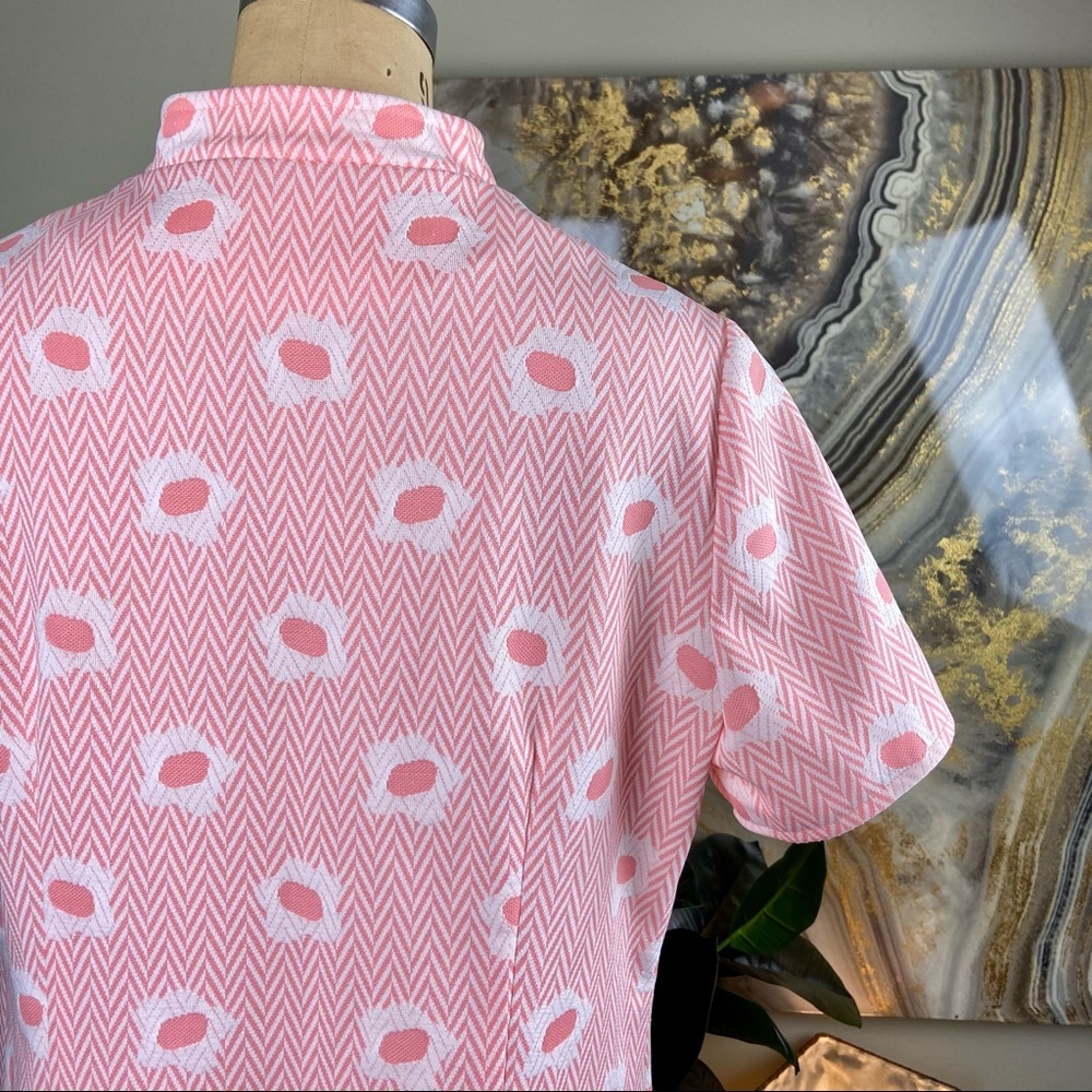 VINTAGE House Dress House Coat 60s Mod Sherbet Peachy Pink Floral Pattern Midi - Picture 3 of 6